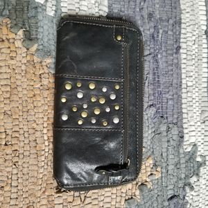 Fossil Black Leather Studded Clutch Wallet